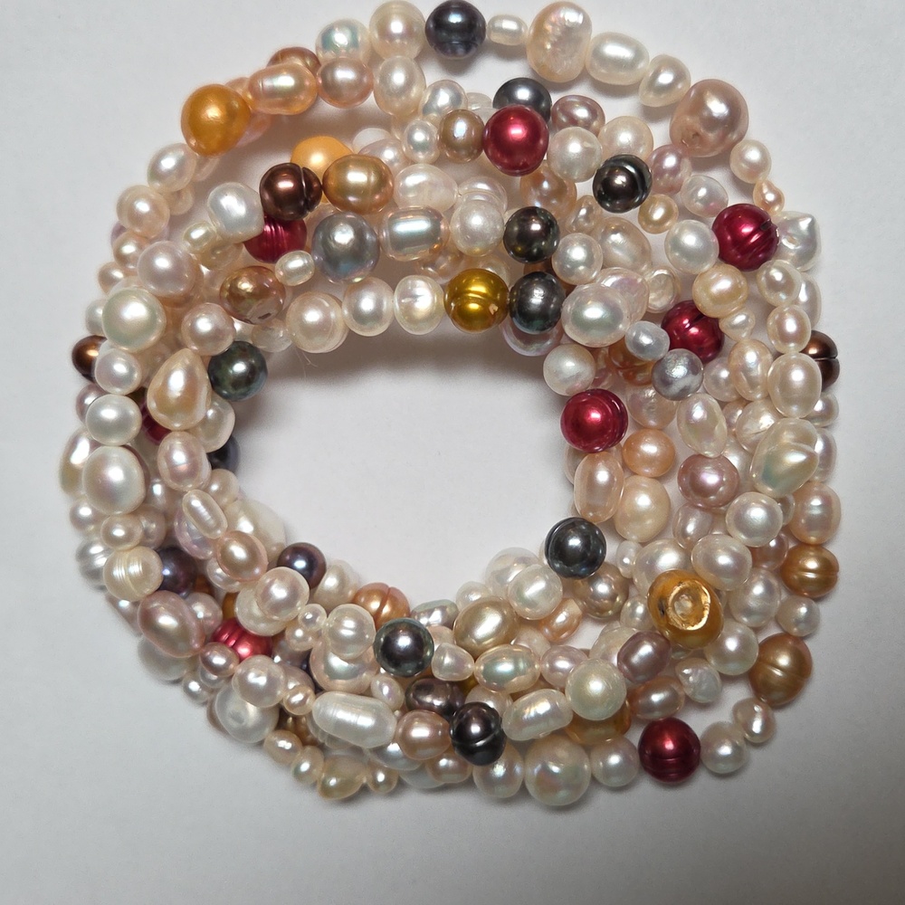 78"  Single Strand Multi Colored Genuine Cultured Pearls
